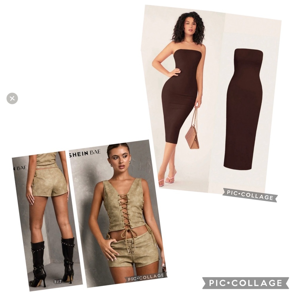 NEW SHEINBAE TUBE BODYCON DRESS & FAUX SUEDE LACE UP HOT SHORTS BUNDLE DEAL